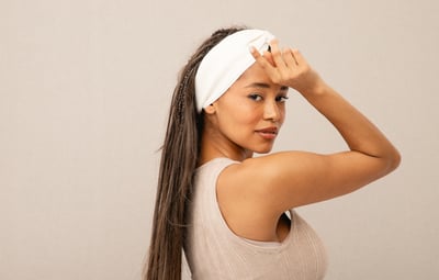 woman with silk hair band home of wool