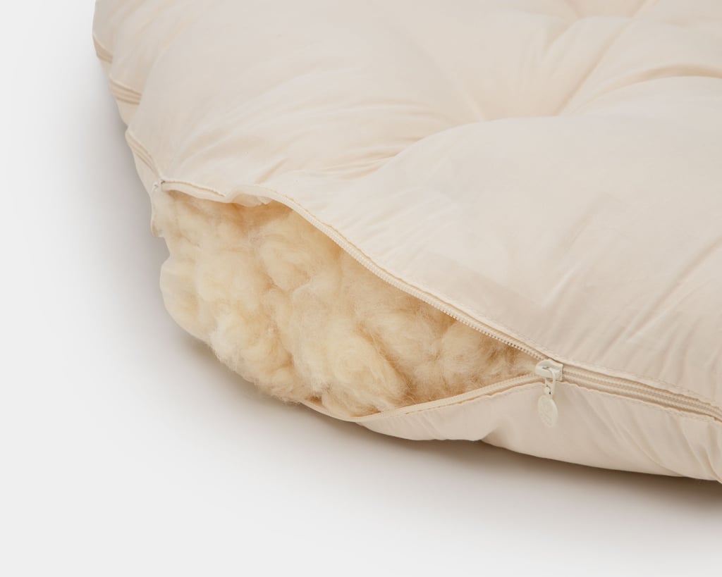 Wool papasan cushion in 100%oragnic cotton detail showing wool