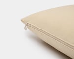detail of wool pillow with home of wool zipper