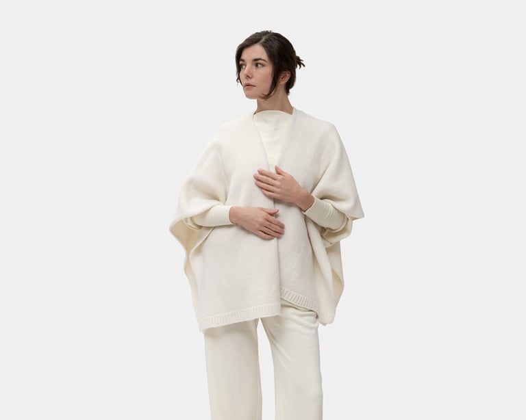 woman wearing home of wool wool-shawl