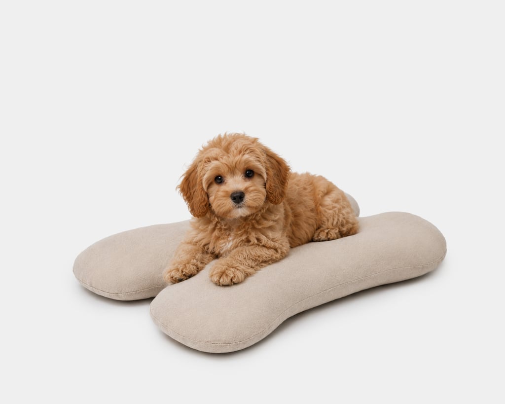 dog on home of wool bone shaped bed