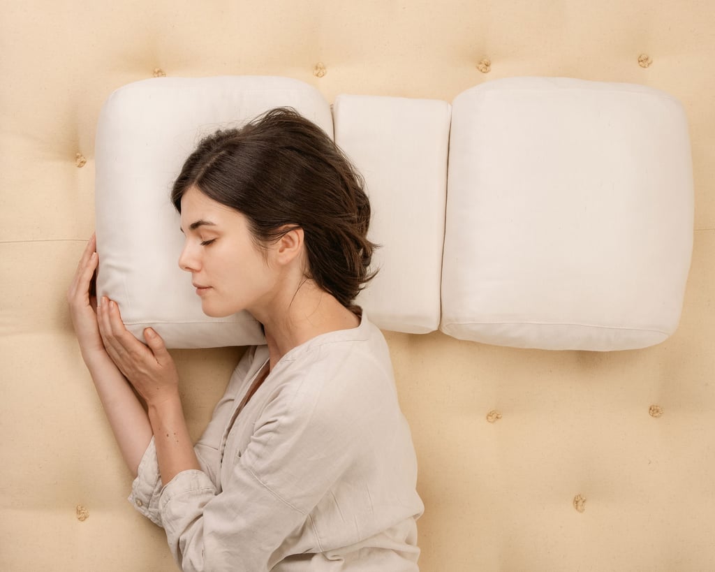 jente sover på en pute av ull på siden og ryggen