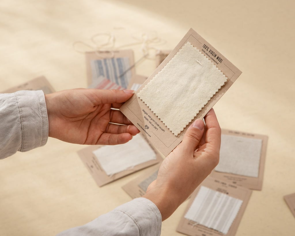 hands holding fabric sample card