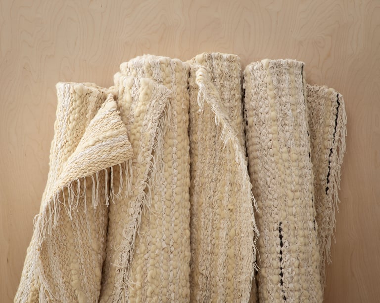 home of wool handwoven rug with wool and cotton fabrics scraps