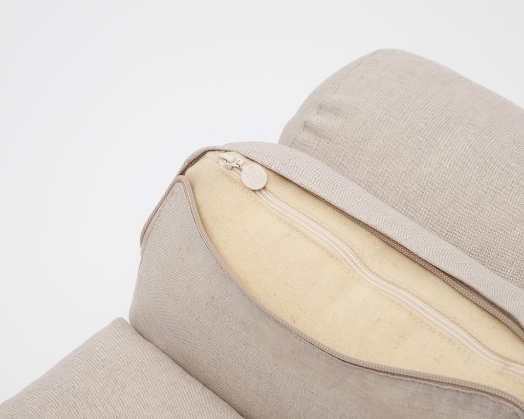 side and back home of wool pillow with linen cover