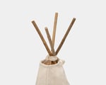 wooden details of organic teepee tent home of wool
