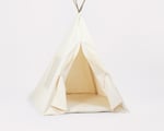kids teepee tent in full view, wit the curtains open